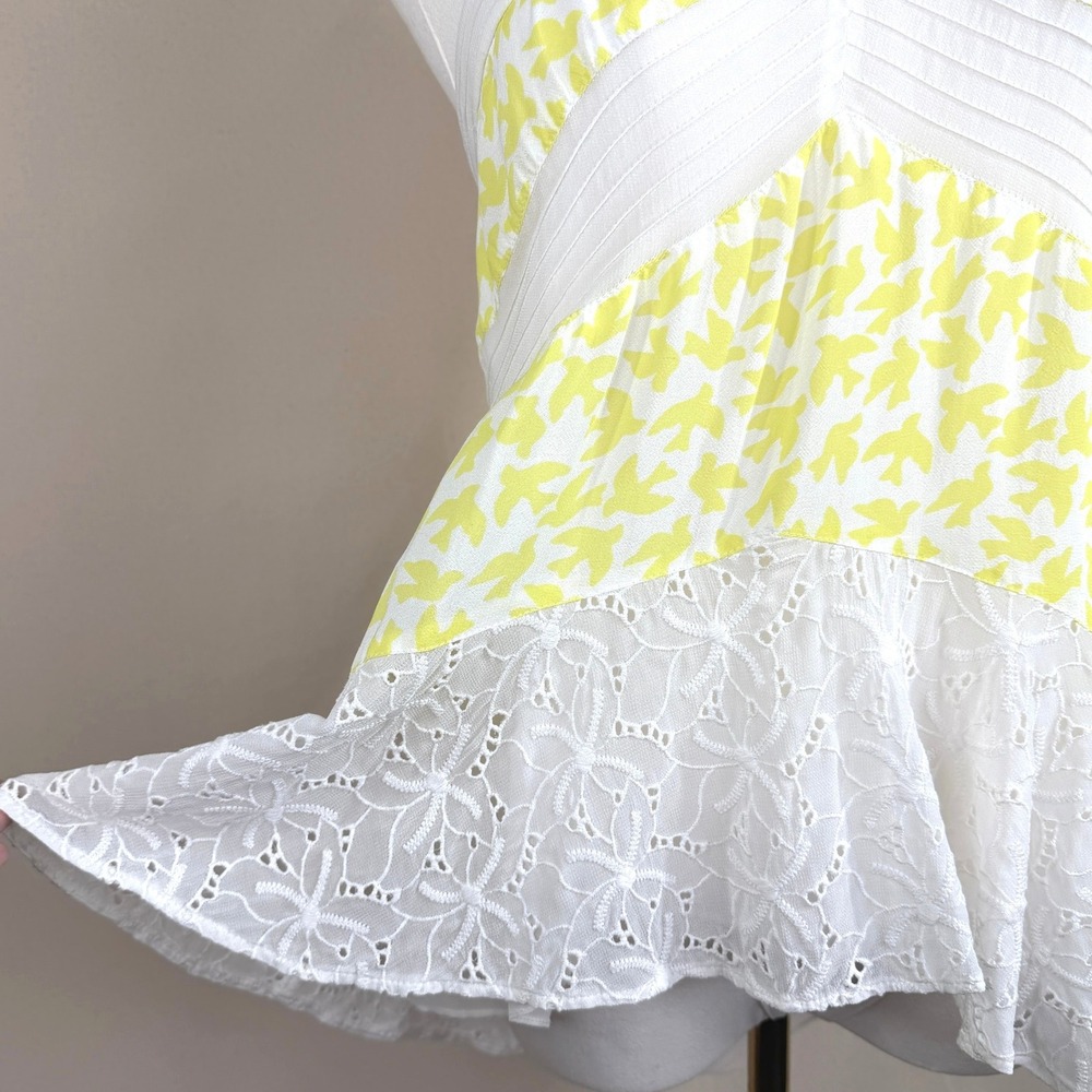 Y2K Leifnotes Anthropologie Bird Print Lace Cami Whimsical Romantic Tank Size 4